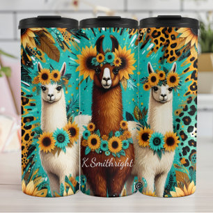 Zonnebloem Llama Trio Levendig Patroon Thermosbeker