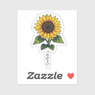Zonnebloem luipaard Handgeschreven Naam Sticker