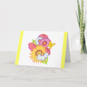 Zonnebloem Madelief Vlinder Bedankkaart