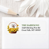 Zonnebloem mand Maltese hond Label (Insitu)