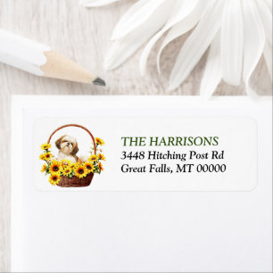 Zonnebloem mand Shih Tzu Dog Retouradres Etiket