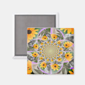 Zonnebloem Mandala Vierkante Magneet (Voorkant / Achterkant)