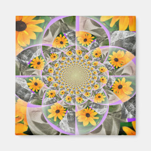 Zonnebloem Mandala Vierkante Magneet