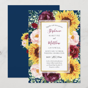 Zonnebloem Marine Blauw Goud Bourgondië Bloemen Br Kaart
