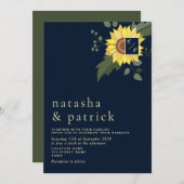 Zonnebloem Marine Blauw Goud Moderne bruiloft Uitn Kaart (Voorkant / Achterkant)