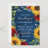 Zonnebloem Marine Blauw Rood Rose Rustiek Hout Bru Kaart (Voorkant)