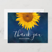 Zonnebloem marine blauwe zomer bruiloft dank u briefkaart (Voorkant / Achterkant)