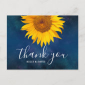 Zonnebloem marine blauwe zomer bruiloft dank u briefkaart (Voorkant)