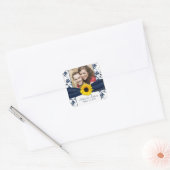 Zonnebloem Marine en Witte Damast Bruiloft Sticker (Envelop)