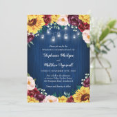 Zonnebloem Marine Mason Jars Bloemen Bruiloft Kaart (Staand voorkant)