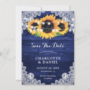 Zonnebloem Marineblauwe Houten Bloemrijke Kant Bru Save The Date