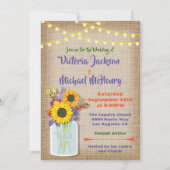 Zonnebloem Mason Jar Burlap Wedding Invitations Kaart (Voorkant)
