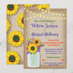 Zonnebloem Mason Jar Burlap Wedding Invitations Kaart