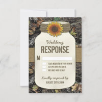 Zonnebloem Mason Jar Camo Bruiloft RSVP Kaarten
