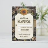 Zonnebloem Mason Jar Camo Bruiloft RSVP Kaarten Kaartje (Staand voorkant)