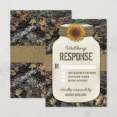 Zonnebloem Mason Jar Camo Bruiloft RSVP Kaarten Kaartje (Voorkant / Achterkant)
