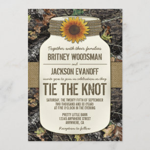 Zonnebloem Mason Jar Camo bruiloft uitnodigingen