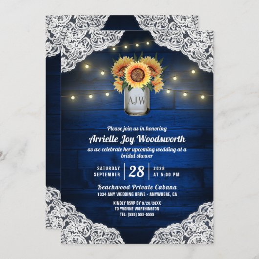 Zonnebloem Mason Jar Hout Bruids Douche Uitnodigin Kaart (Voorkant / Achterkant)