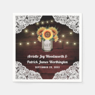 Zonnebloem Mason Jar Hout Kant Bruiloft Servetten