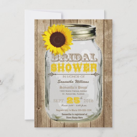 Zonnebloem Mason Jar Rustic Vrijgezellenfeest Kaart (Voorkant)