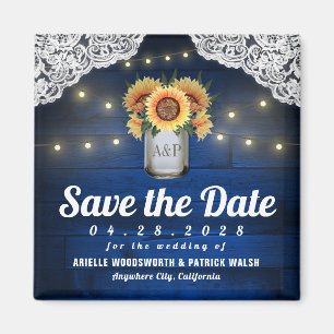 Zonnebloem Mason Jar Wood Save the Date Magnets Magneet