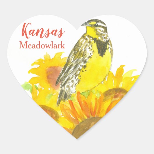 Zonnebloem Meadowlark Bird Yellow Kansas Hart Sticker (Voorkant)
