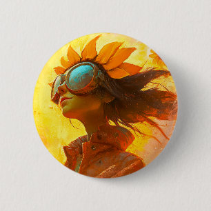Zonnebloem Meisje Ronde Button 5,7 Cm