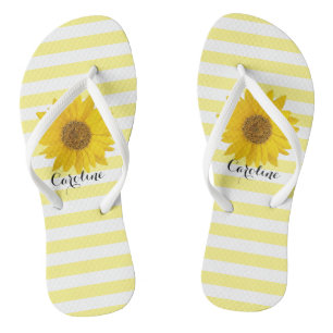 Zonnebloem met aangepaste naam gele streep teenslippers