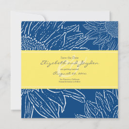 Zonnebloem met Band Save the Date: Navy Geel Date