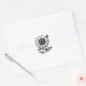 Zonnebloem met Bee Black en White Sticker Seal (Envelop)