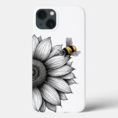 Zonnebloem met Bee Zwart en Wit iphone 13 Hoesje (Achterkant)