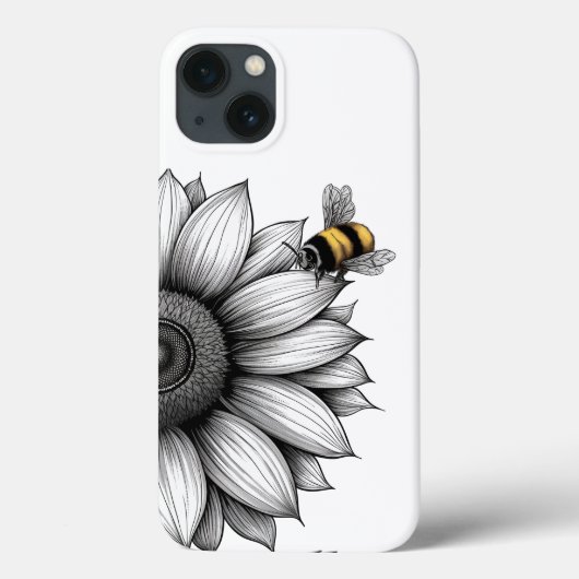 Zonnebloem met Bee Zwart en Wit iphone 13 Hoesje (Achterkant)