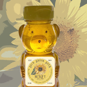 Zonnebloem met bijen Honing Beer Label 8 & 12 oz