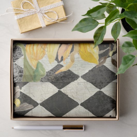 Zonnebloem met bijen Zwarte Ephemera ontkoppeling  Tissuepapier (Geschenk)