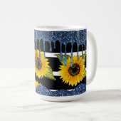 Zonnebloem met Blauwe Glitter Koffiemok (Voorkant rechts)