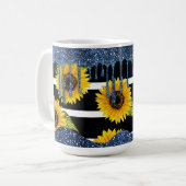 Zonnebloem met Blauwe Glitter Koffiemok (Voorkant links)