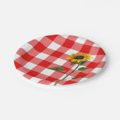 Zonnebloem met dame bugs op geruite plaid papieren bordje (Gekanteld)