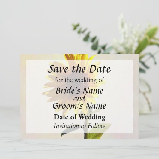 Zonnebloem met de zon sparen de Datum Save The Date (Staand voorkant)