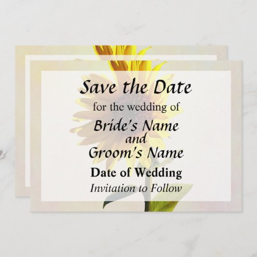Zonnebloem met de zon sparen de Datum Save The Date (Voorkant / Achterkant)