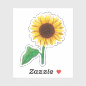 Zonnebloem met groen blad en stengel sticker (Vel)