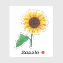 Zonnebloem met groen blad en stengel sticker
