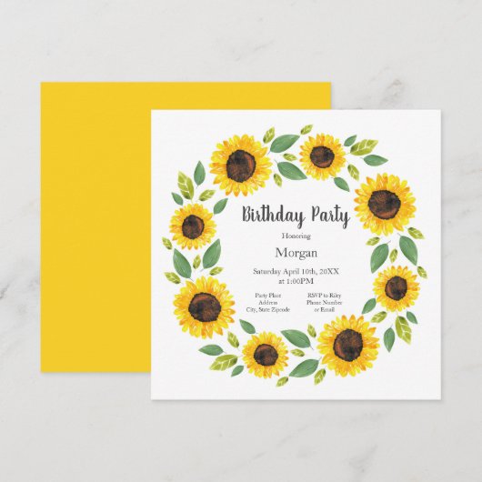 Zonnebloem, met hand geslepen Waterverf Kaart (Voorkant / Achterkant)