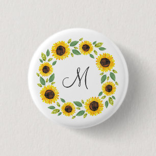 Zonnebloem, met hand geslepen Waterverf Ronde Button 3,2 Cm