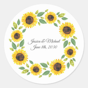 Zonnebloem, met hand geslepen Waterverf Ronde Sticker
