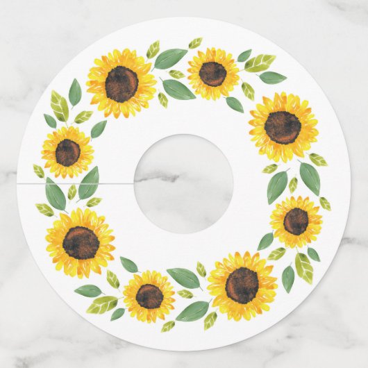 Zonnebloem, met hand geslepen Waterverf Wijnglaslabel (Voorkant)