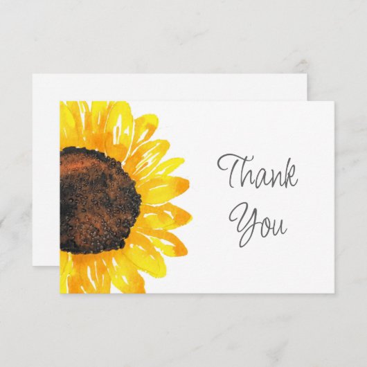 Zonnebloem met handmatige Waterverf Bedankkaart (Voorkant / Achterkant)