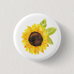 Zonnebloem met handmatige Waterverf Ronde Button 3,2 Cm