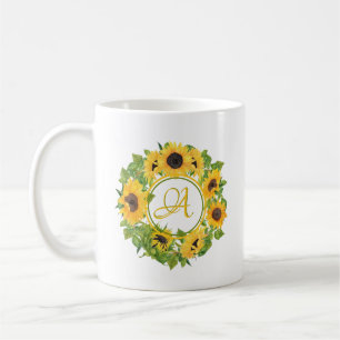 Zonnebloem met monogram koffiemok
