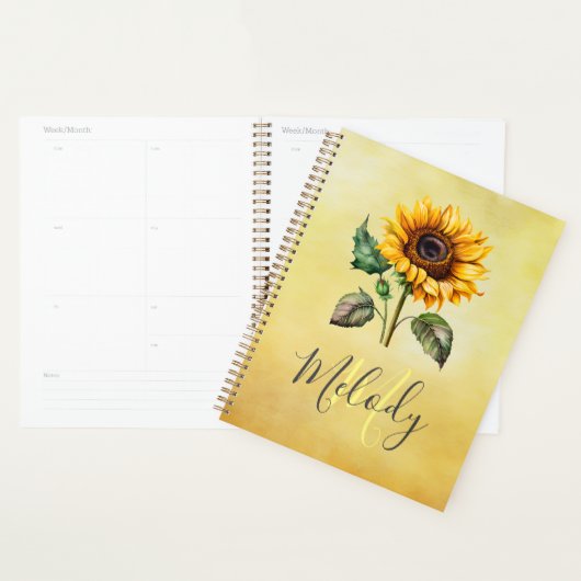Zonnebloem met Monogram scriptnaam waterverf Planner (Display)