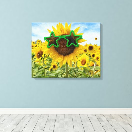 Zonnebloem met Star Sunbril Canvas Afdruk (Insitu (Houten vloer))